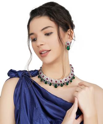 Rhodium Finish Diamonte Necklace Set 1