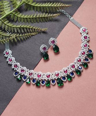 Rhodium Finish Diamonte Necklace Set 2