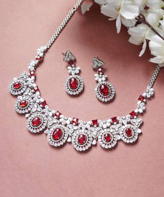 Rhodium Finish Diamonte Necklace Set 2