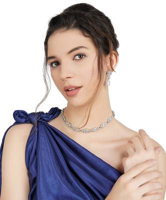 Rhodium Finish Diamonte Necklace Set 1