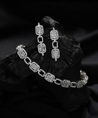 Rhodium Finish Diamonte Necklace Set 2