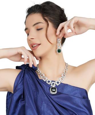 Rhodium Finish Diamonte Necklace Set 1