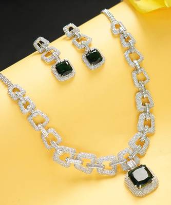 Rhodium Finish Diamonte Necklace Set 2