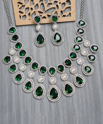 Rhodium Finish Diamond Necklace Set 2