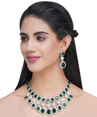 Rhodium Finish Diamond Necklace Set 1