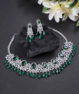 Rhodium Finish Diamond Necklace Set 2