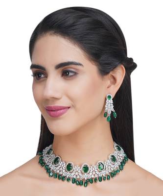 Rhodium Finish Diamond Necklace Set 1