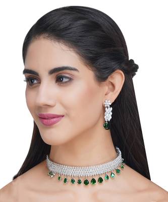 Rhodium Finish Diamond Choker Set 1