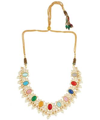 Gold Plated Kundan Navratana Necklace Set 4