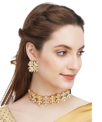 Gold Plated Kundan Choker Necklace Set 1