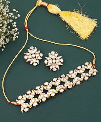 Gold Plated Kundan Choker Necklace Set 2
