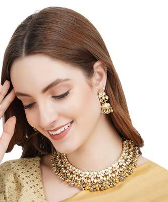 Gold Plated Kundan Polki Necklace Set 1
