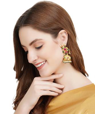 Gold Plated Kundan Polki Jhumka Earrings 1