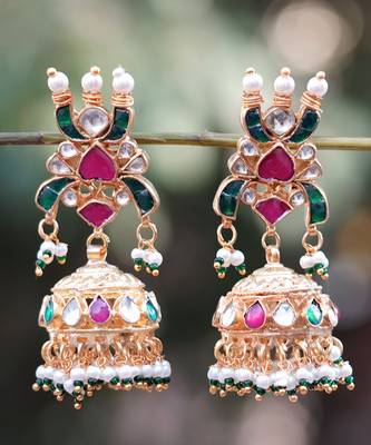 Gold Plated Kundan Polki Jhumka Earrings 2