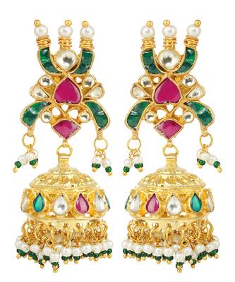 Gold Plated Kundan Polki Jhumka Earrings 3