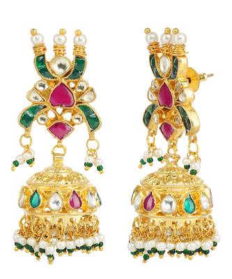 Gold Plated Kundan Polki Jhumka Earrings 4