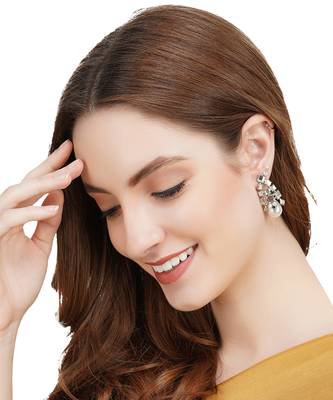Gold Plated Kundan Pearl Drop Earrings 1
