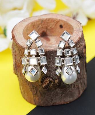 Gold Plated Kundan Pearl Drop Earrings 2