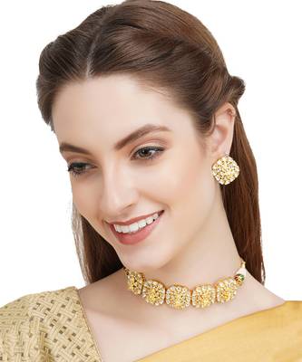 Gold Plated Kundan Choker Necklace Set 1