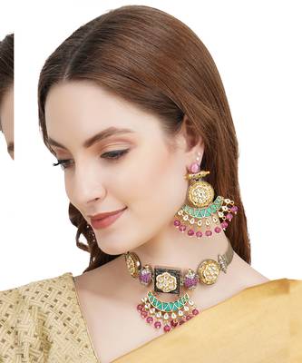 Gold Plated Kundan Choker Necklace Set 1