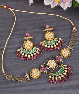 Gold Plated Kundan Choker Necklace Set 2
