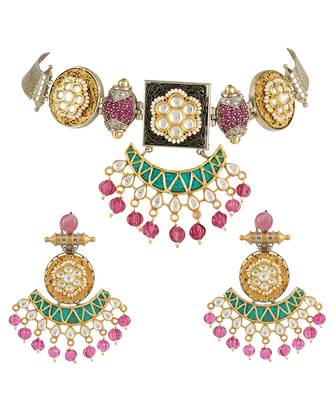 Gold Plated Kundan Choker Necklace Set 3