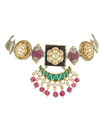 Gold Plated Kundan Choker Necklace Set 4