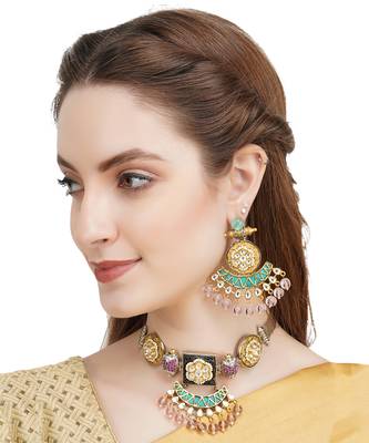 Gold Plated Kundan Choker Necklace Set 1