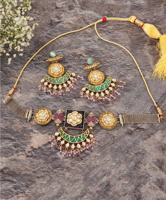 Gold Plated Kundan Choker Necklace Set 2