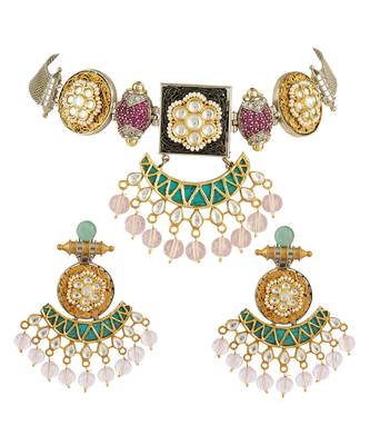 Gold Plated Kundan Choker Necklace Set 3