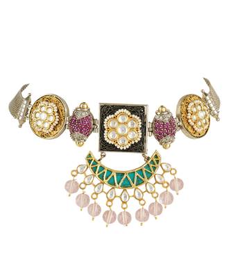 Gold Plated Kundan Choker Necklace Set 4