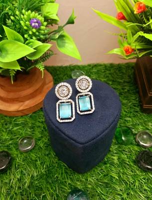 Turquoise Brass Star American Diamond Earrings Studs for Women 1