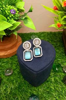 Turquoise Brass Star American Diamond Earrings Studs for Women