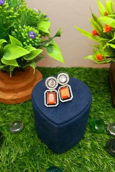 Orange Brass Star American Diamond Earrings Studs for Women