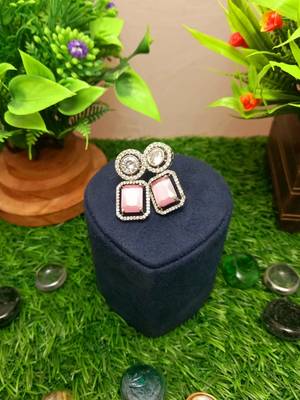 Pink Brass Star American Diamond Earrings Studs for Women 1