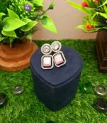 Pink Brass Star American Diamond Earrings Studs for Women