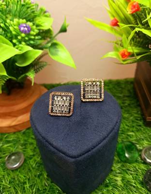 Black Brass Star American Diamond Earrings Studs for Women 1