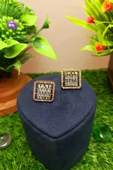 Black Brass Star American Diamond Earrings Studs for Women