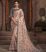 Light pink printed viscose rayon saree with blouse