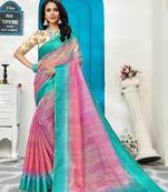 Pink plain satin saree with blouse