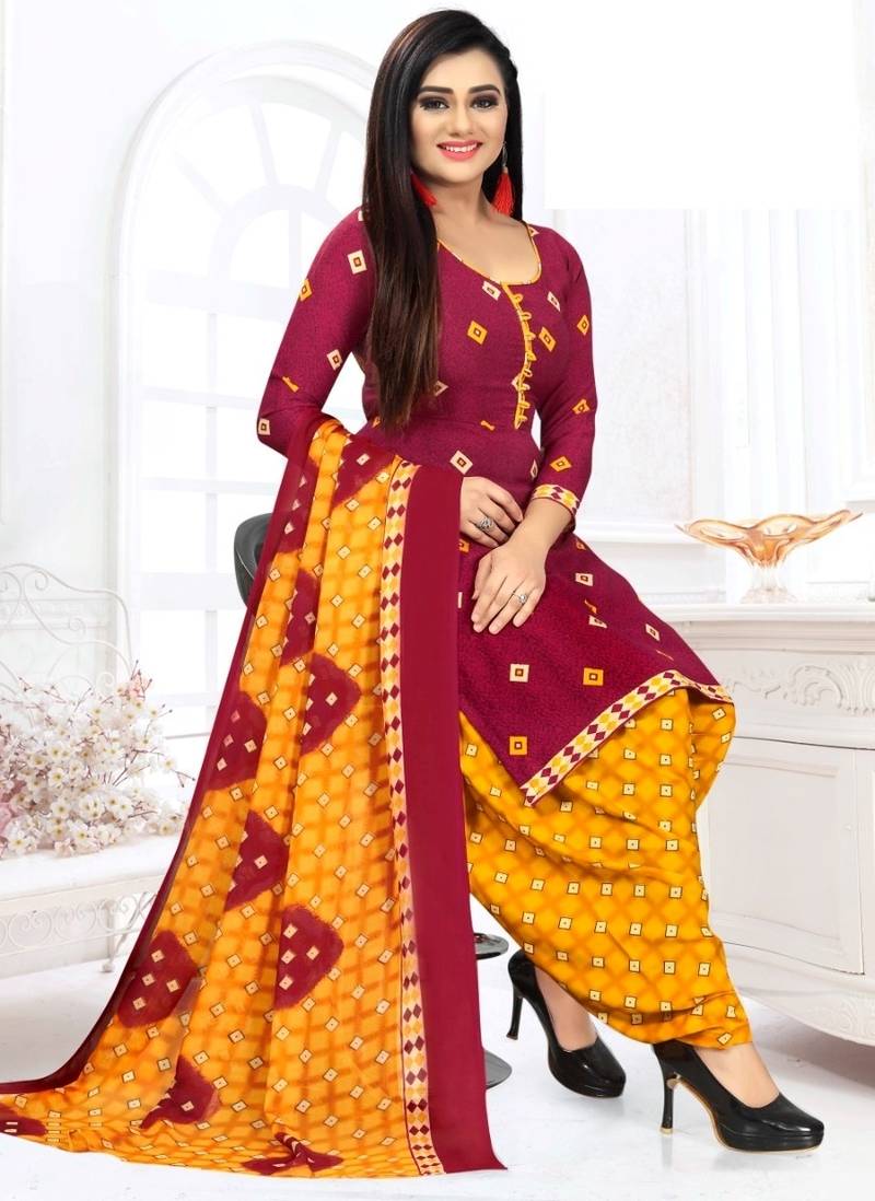 Maroon printed crepe salwar
