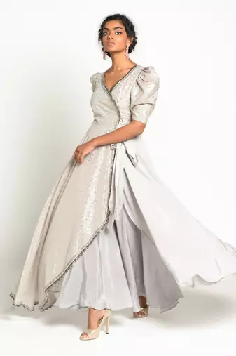 Grey elizabeth anarkali Set