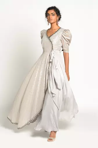 Grey elizabeth anarkali Set