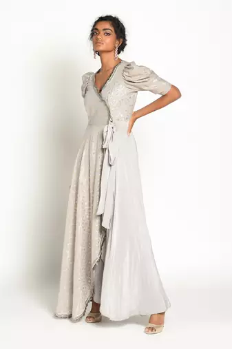 Grey elizabeth anarkali Set