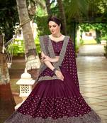 Trendmalls Purple Embroidered Silk Blend Party Wear Saree With Blouse