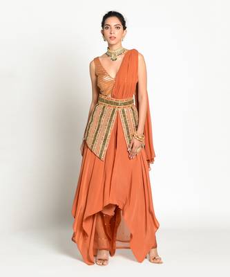 Tangerine Imtehaan Drape Dress 1