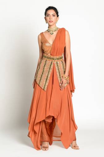 Tangerine Imtehaan Drape Dress