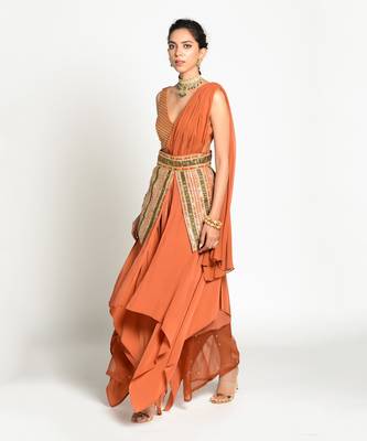 Tangerine Imtehaan Drape Dress 2