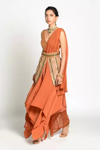 Tangerine Imtehaan Drape Dress