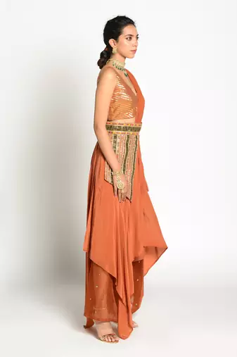 Tangerine Imtehaan Drape Dress